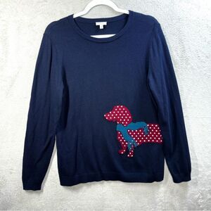 Talbots Dachshund Dog Sweater Navy Blue‎ Women’s Size S